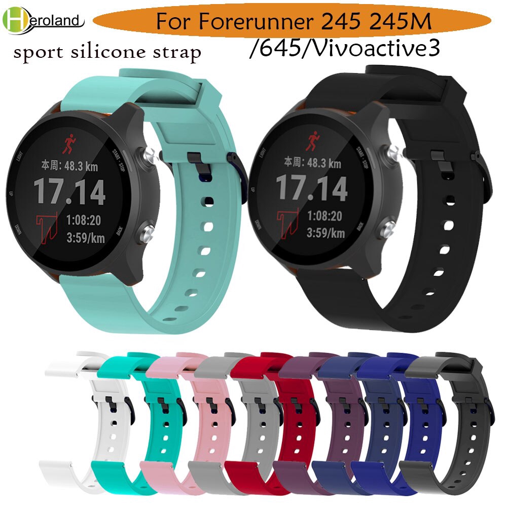 For Garmin Forerunner 245 245M/645/Vivoactive3/Vivomove HR Watch Strap Silicone WatchBand Sports 20MM