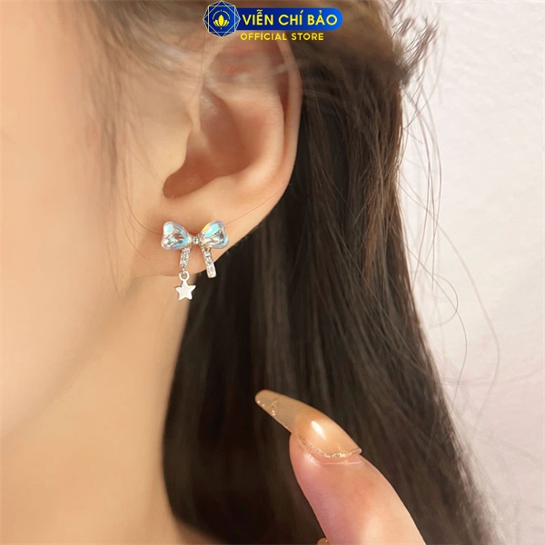 Bông tai nơ đá mặt trăng chất liệu bạc Thái thời trang phụ kiện trang sức Viễn Chí Bảo B000314