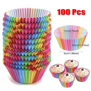 Set 100 cốc giấy làm bánh cupcake màu cầu vồng chống dính an toàn