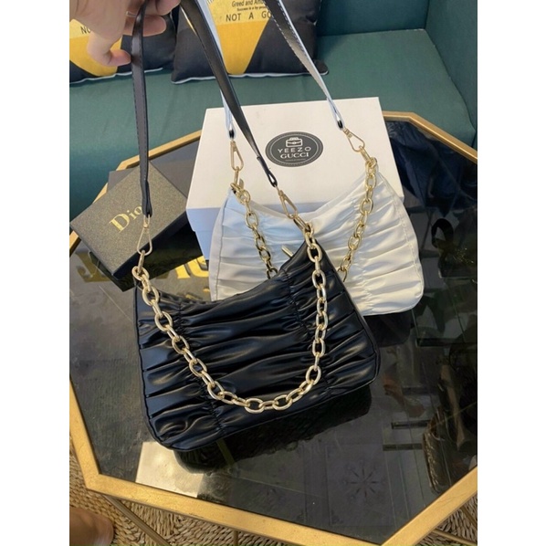 Túi kẹp nách đeo vai, túi đeo chéo nữ phối xích  đẹp da gấp đi chơi phong cách hàn quốc