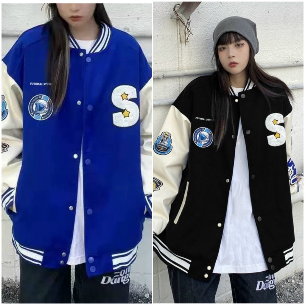 Áo Khoác Dù Bóng Chày 2 lớp chữ S - Kiểu Bomber Unisex Nút Bấm Nam Nữ Hàn Quốc Đẹp - Chống Nắng