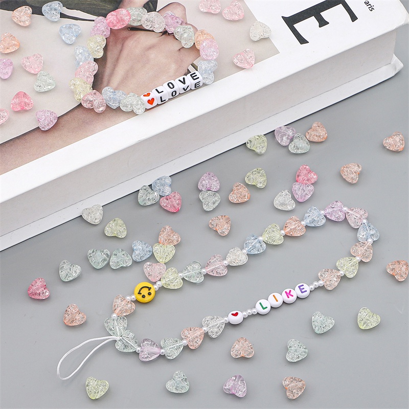 Bộ 70 Hạt Xỏ Lỗ Hình Trái Tim Bằng Acrylic Dùng Làm Trang Sức DIY