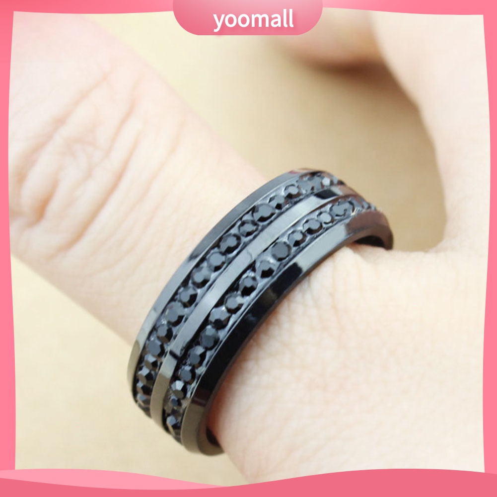 Yomall♡ Nhẫn Unisex ĐíNh Đá BằNg ThéP Không Gỉ MàU Đen