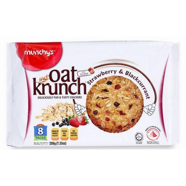 Bánh Yến Mạch Oat Krunch Munchy's Hạt Phỉ Dâu Nho Đen/ Socola Đen Gói 208G /156G ăn kiêng sáng vặt giòn