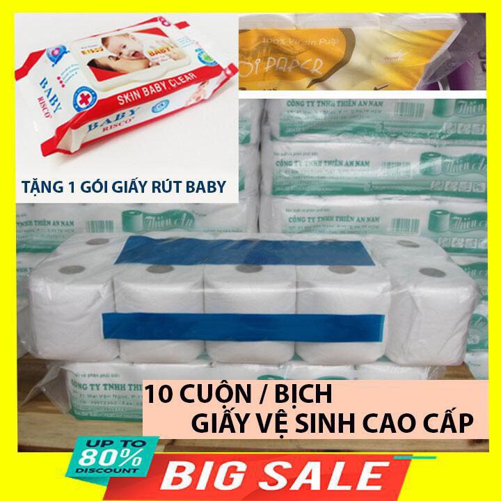 [ Siêu Tiết Kiệm Tặng 1 Bịch Giấy Ướt Hoặc Giấy Ăn Rút] Giấy Vệ Sinh Vietnam Line HK 1.5kg/10 cuộn 3 lớp không lõi