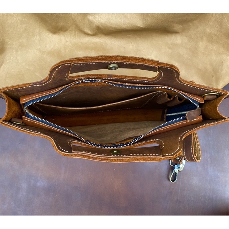 Túi xách công sở da bò cao cấp handmade vintage đựng vừa laptop 14 inch | BigBuy360 - bigbuy360.vn