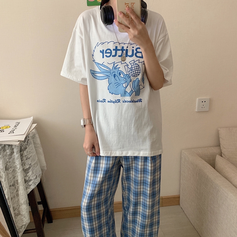 SUXI Quần Dài Nữ Ống Rộng Họa Tiết Caro Thời Trang Cá Tính