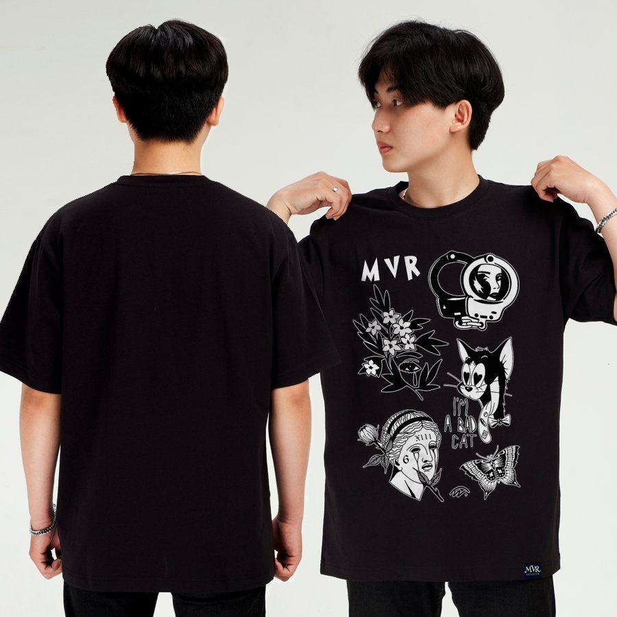 Áo phông thun Cotton phom rộng họa tiết hoạt hình dễ thương MVR size rộng tee Mỹ BB4094