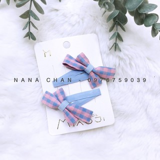 [I002] Set cặp tóc nơ caro vintage cho bé