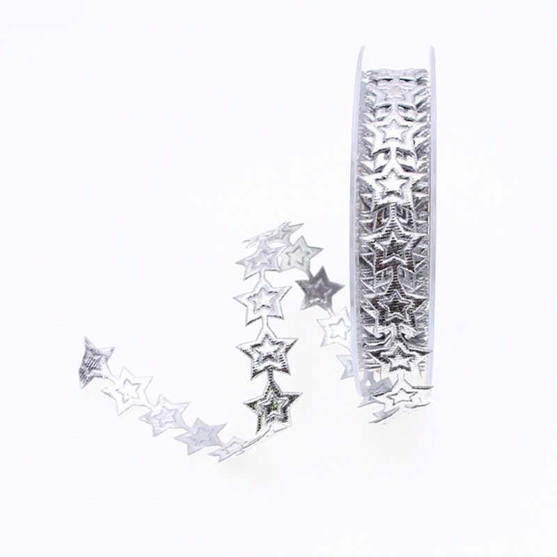 QQ Cuộn Dây Ruy Băng Hình Ngôi Sao 15m Màu Vàng / Bạc Trang Trí Giáng Sinh
