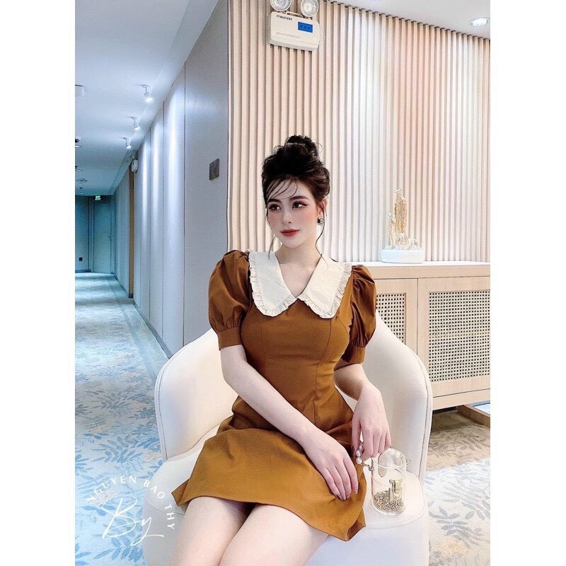 Váy trơn cổ bèo tôn dáng siêu xinh,  đầm đi tiệc, đầm dạo phố bánh bèo dễ thương