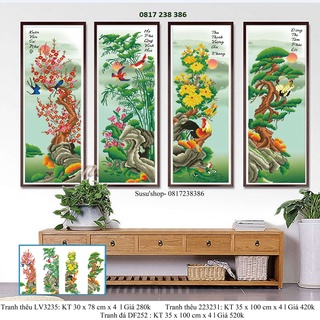 Tranh thêu chữ thập, tranh đá Bộ Tứ Quý Xuân- Hạ- Thu- Đông LV3001 (40*100*4) LV3313; LV3262, LV3235 (30x78x4), DF252