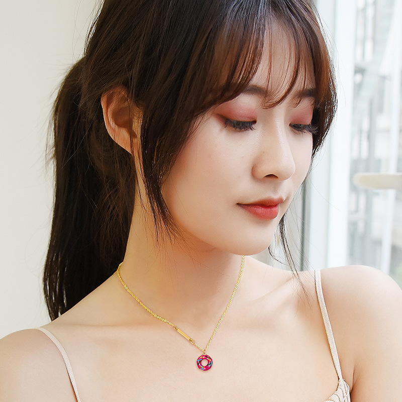 Vòng Cổ Mặt Bánh Donut Phong Cách Hàn Quốc Xinh Xắn Cho Nữ