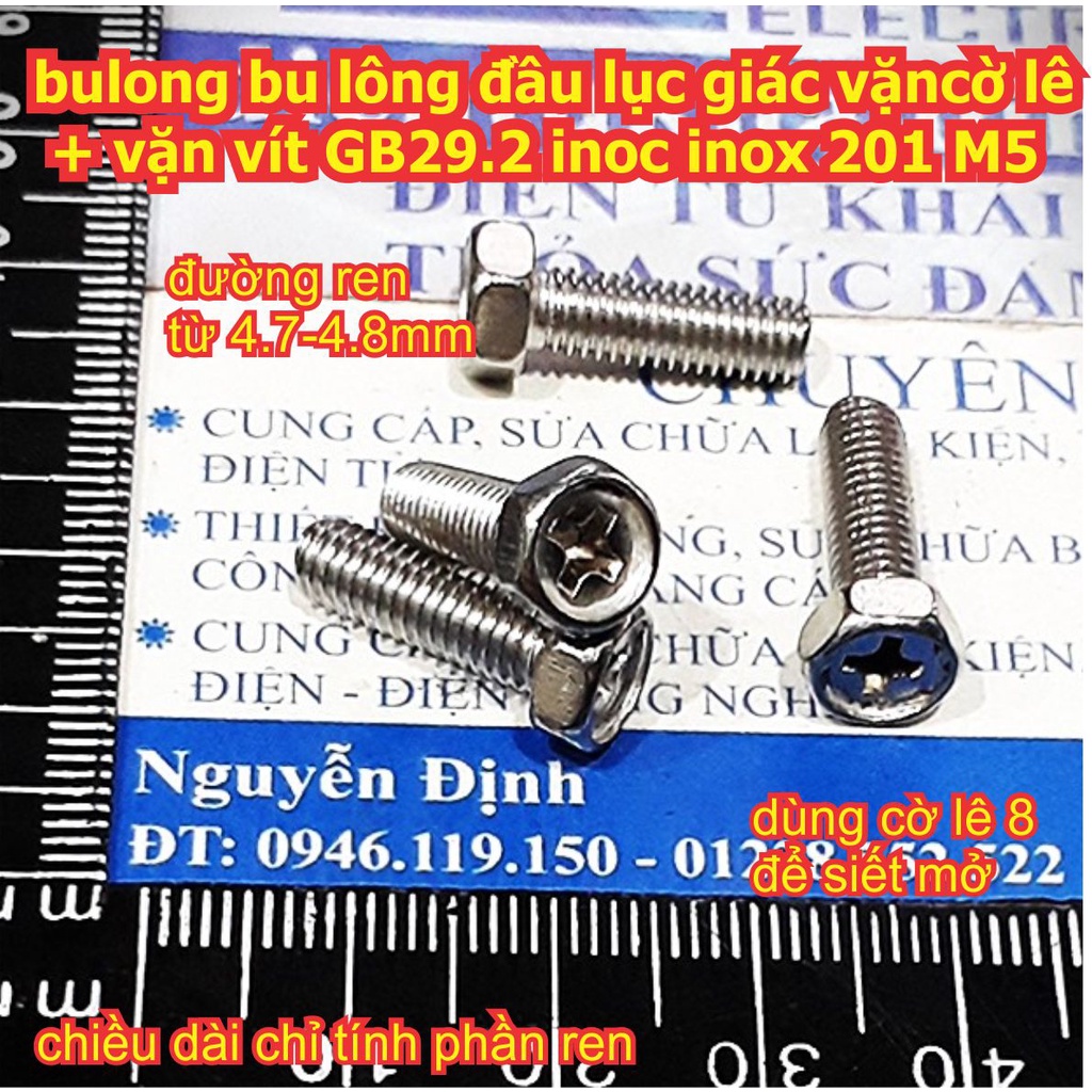 bulong bu lông đầu lục giác vặn cờ lê + vặn vít GB29.2 inoc inox 201 M4 M5 M6 dài 6mm ~ 30mm kde8020