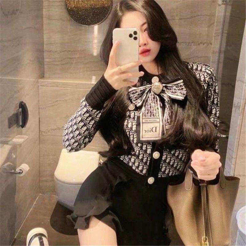 Áo len nữ dài tay cài cúc thắt nơ khoác len chất montoghi hàng Quảng Châu cao cấp L1