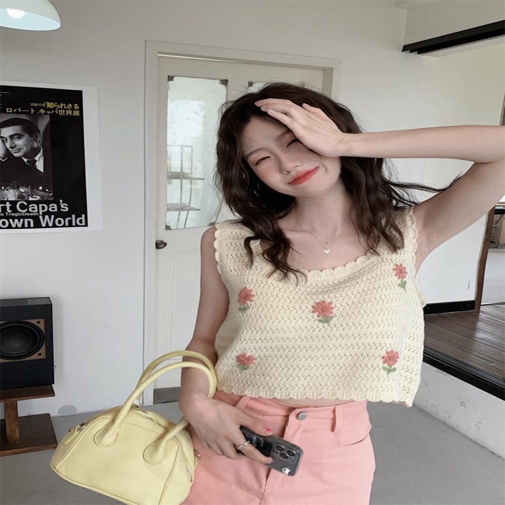 Jiashucheng Áo Hai Dây Thêu Họa Tiết Ngọt Ngào Dễ Phối Đồ Thời Trang Mùa Hè Cho Nữ