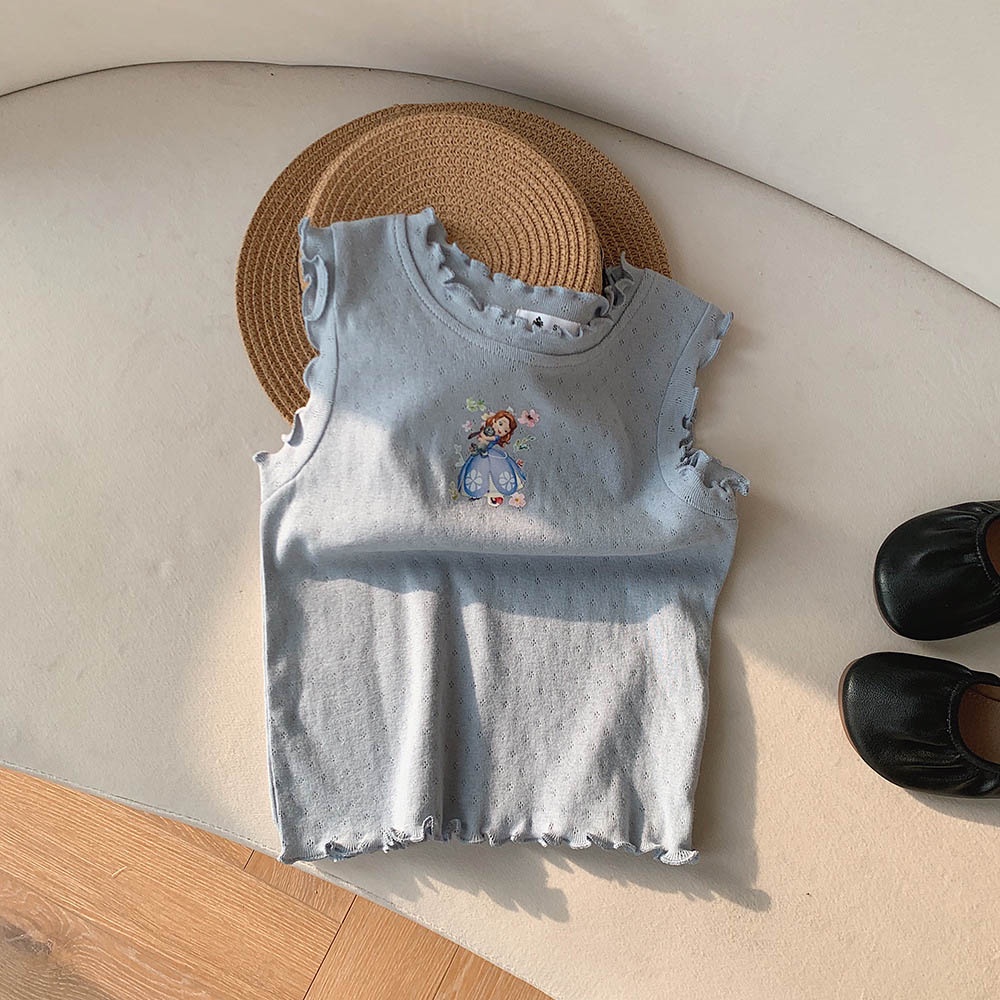 Áo thun BEAR LEADER AH8299 không tay phối ren họa tiết hoạt hình thời trang mùa hè cho bé 2-7 tuổi