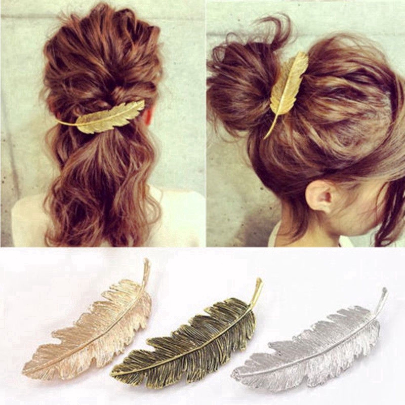 Fashion Women Leaf Feather Hair Clip Bobby Pin Hair Accessories
