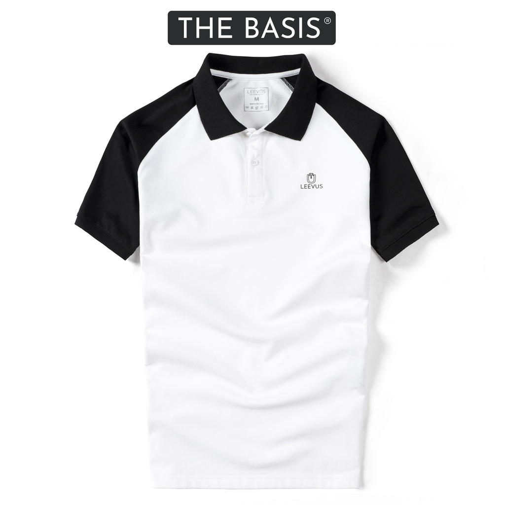 Áo polo nam phối Raglan logo LEEVUS đen trắng, trẻ trung vải CVC cá sấu APL204