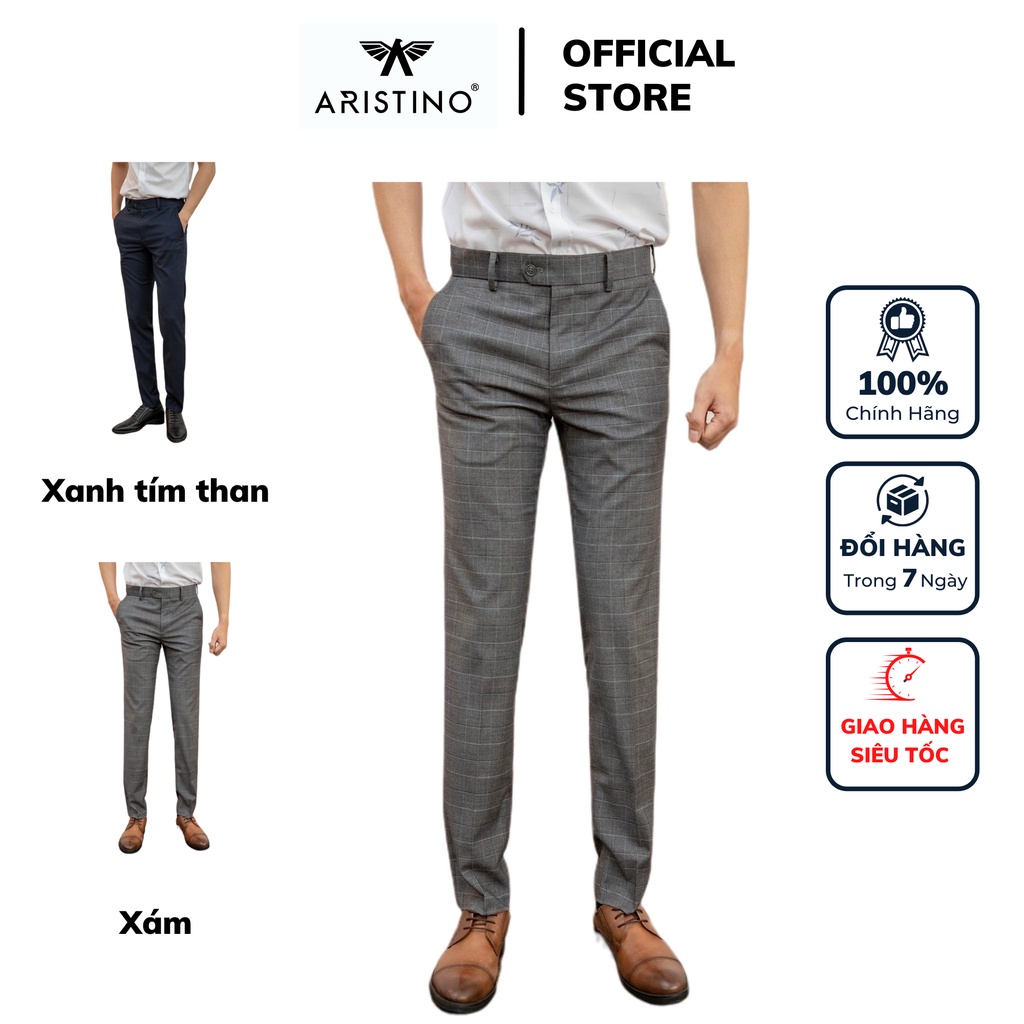 Quần tây công sở nam Aristino ATR05009 quần âu dáng slim fit chất liệu polyester cao cấp mềm mại xám và xanh tím than