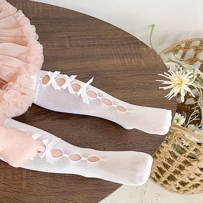 Vớ Lưới Cao Qua Gối Phối Nơ Nhiều Màu Sắc Đầy Đáng Yêu Dành Cho Bé