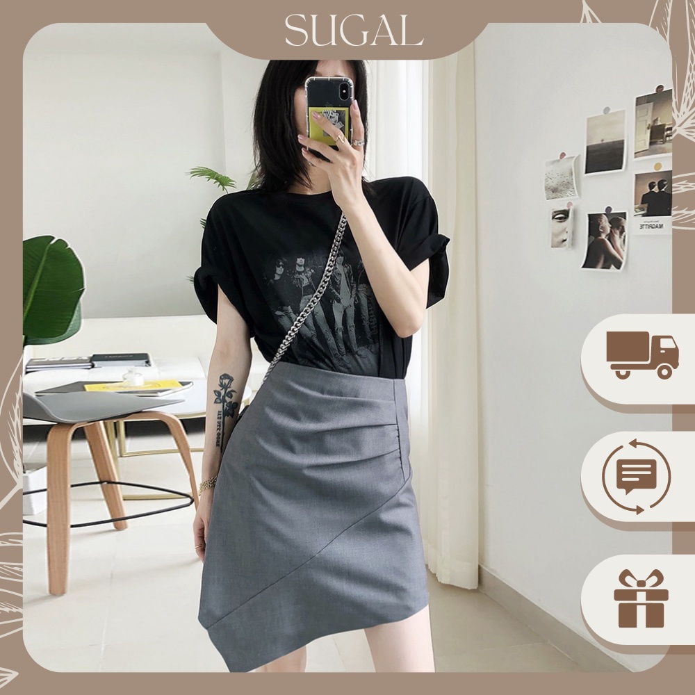 Chân Váy Vạt Chéo Nhún Cạp Cao Cấp Trơn Màu Vạt Tua Rua Trẻ Trung Phong Cách Thời Trang Sugal CV NU 010V2