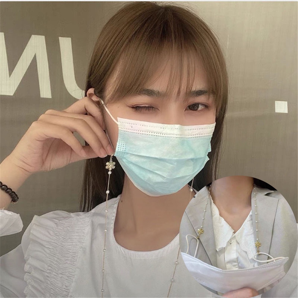 Dây Đeo Mắt Kính Hình Hoa Tuyết Đính Ngọc Trai Xinh Xắn