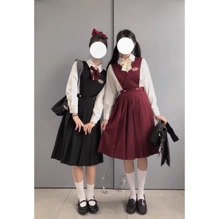 [có sẵn] Set váy yếm eo cao kèm áo sơ mi học sinh
