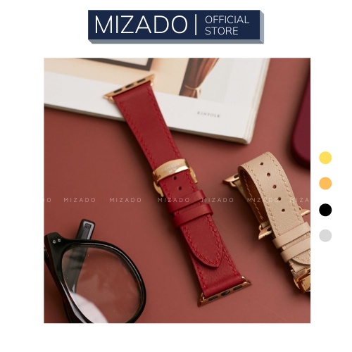 Dây da thủ công Epsom Đỏ dành cho Apple Watch, đồng hồ thông minh, đồng hồ cơ MIZADO