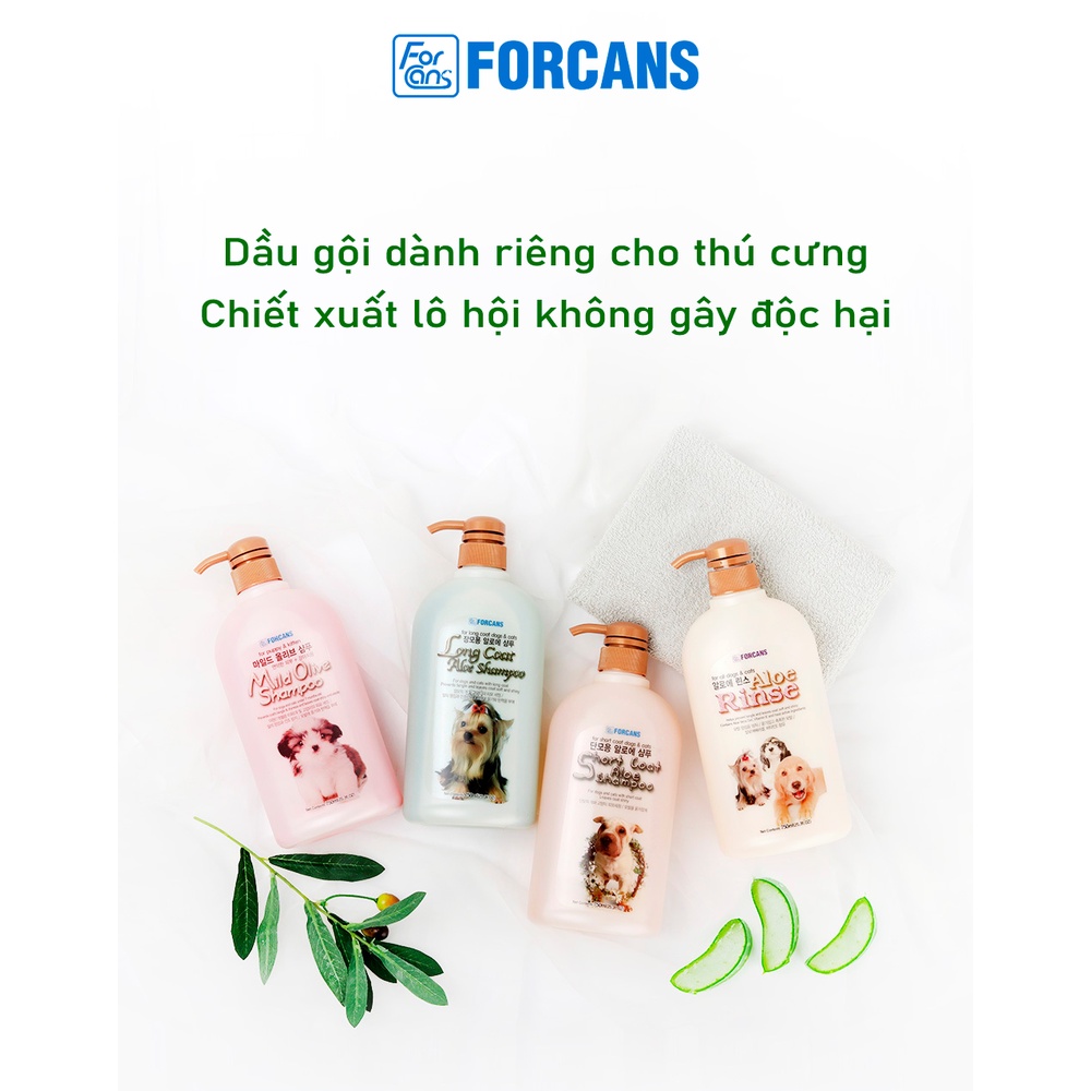 Sữa tắm chó mèo oliu nha đam Forcans 750ml, gội xả dưỡng lông olive lô hội chó mèo mềm mượt Con Mèo Xiêm Shop