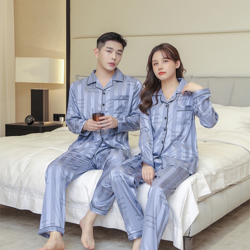Bộ Đồ Ngủ Tay Dài Chất Liệu Lụa Satin Size M-5XL Thời Trang Hàn Quốc Cho Cặp Đôi