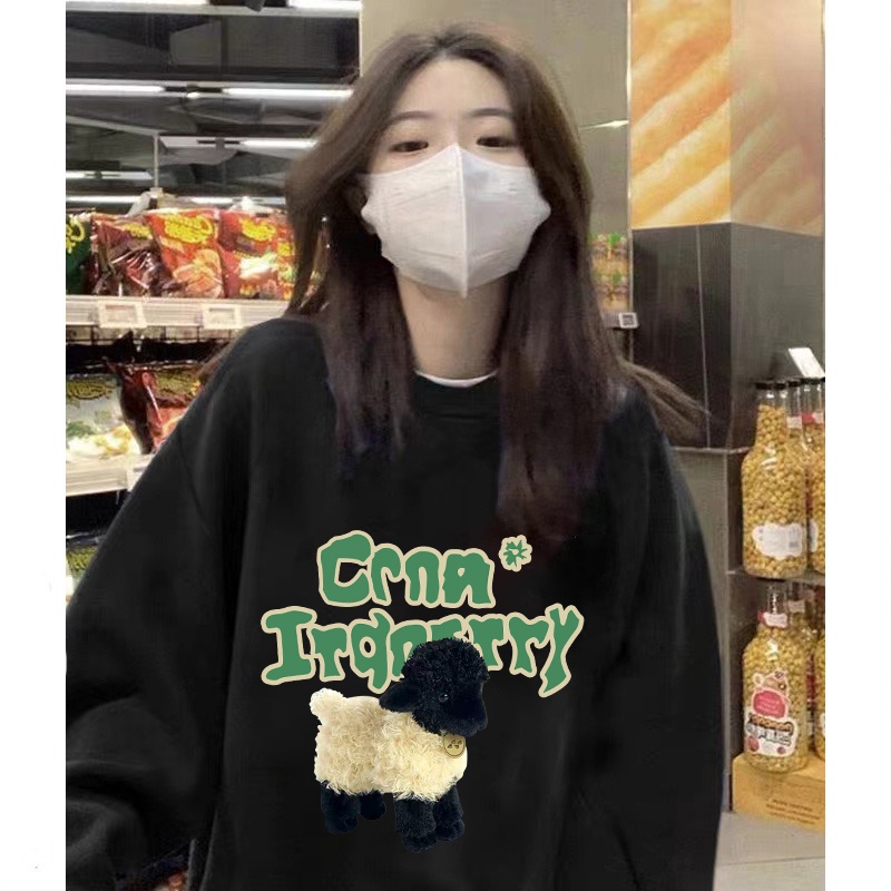 NRVP Áo nỉ tay dài in họa tiết phong cách Hàn Quốc thời trang oversize dành cho nam và nữ