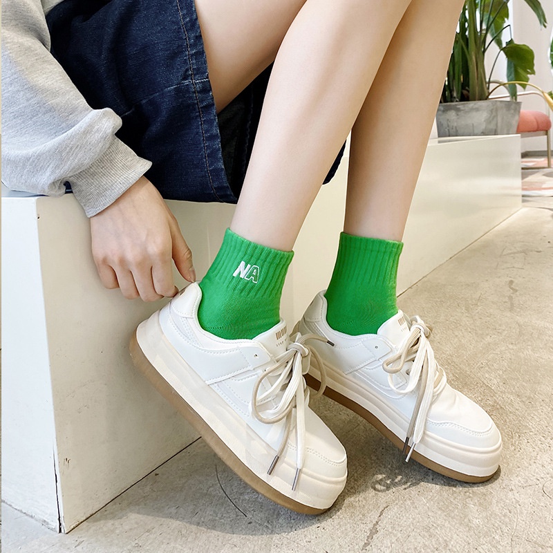 Vớ Cotton Cổ Vừa Thêu Họa Tiết Phong Cách Nhật Bản Thời Trang Mùa Hè Cho Nữ