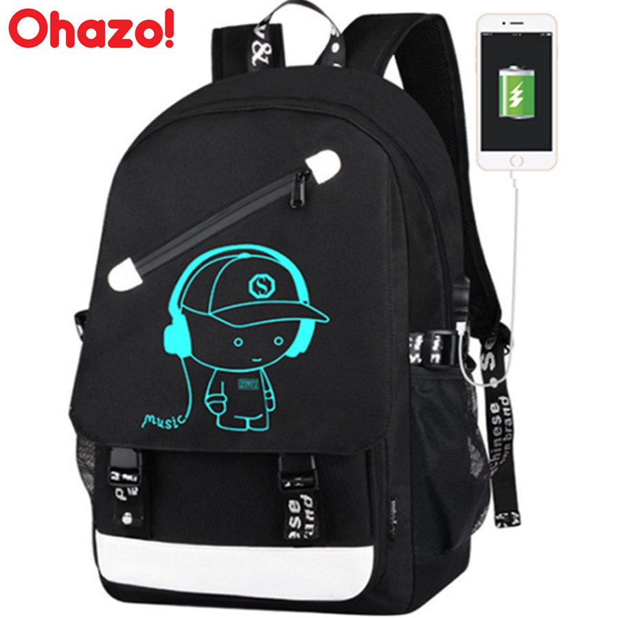 Balo Nam Nữ Đi Học Dạ Quang Phát Sáng Ohazo! Tặng kèm Cáp Sạc USB và Khóa Số Chống Trộm - Hàng mới về
