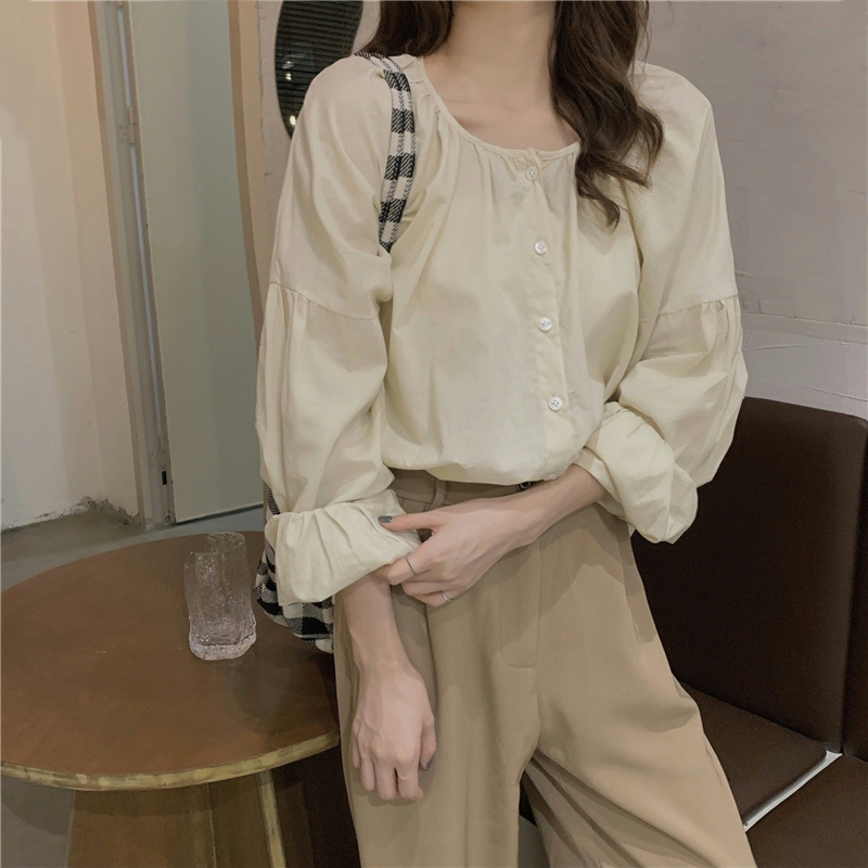 Áo Sơ Mi Cổ Tròn Tay Dài Dáng Rộng Hàng Mới 45348