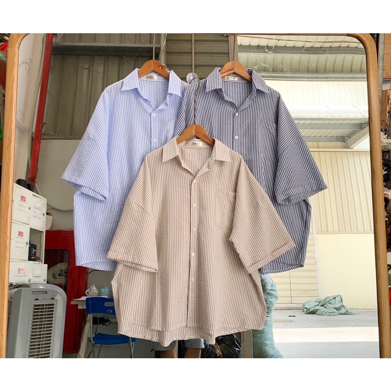 Sơ mi kẻ tăm sọc tay lỡ - sơ mi oversize | BigBuy360 - bigbuy360.vn