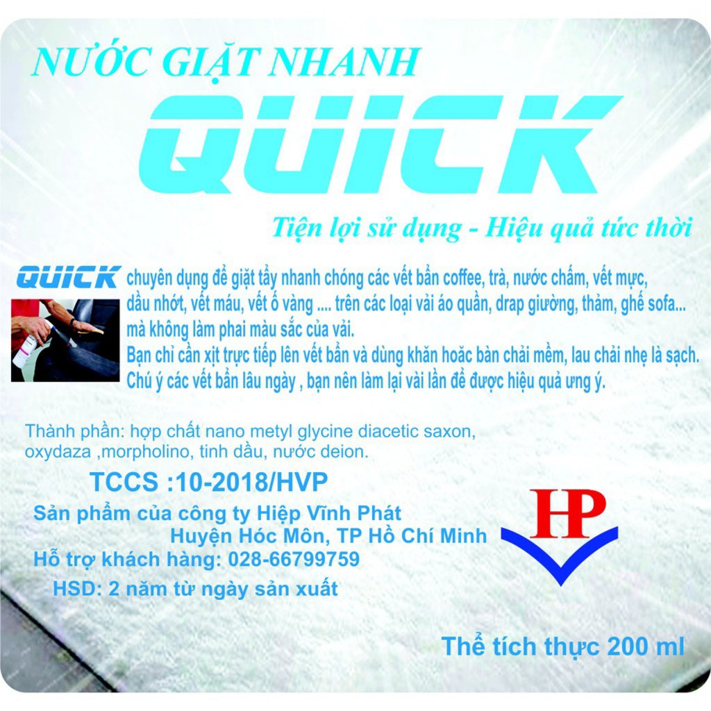 [FREESHIP & QUÀ TẶNG] Nước giặt khô đa năng Quick (xử lý và tẩy nhanh các vết bẩn mà không cần phải dùng nước)