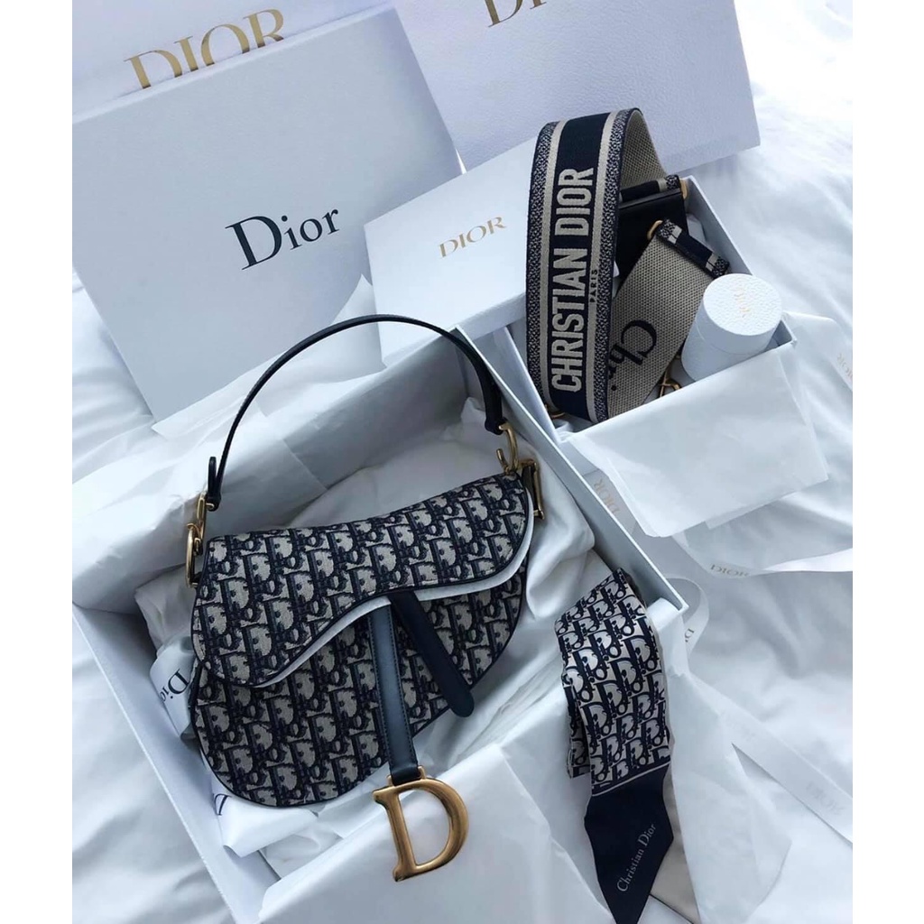 Túi yên ngựa Dior siêu đẹp không bao giờ lỗi mốt SADDLE BAG Blue Dior Oblique Jacquard 183LX-452000182