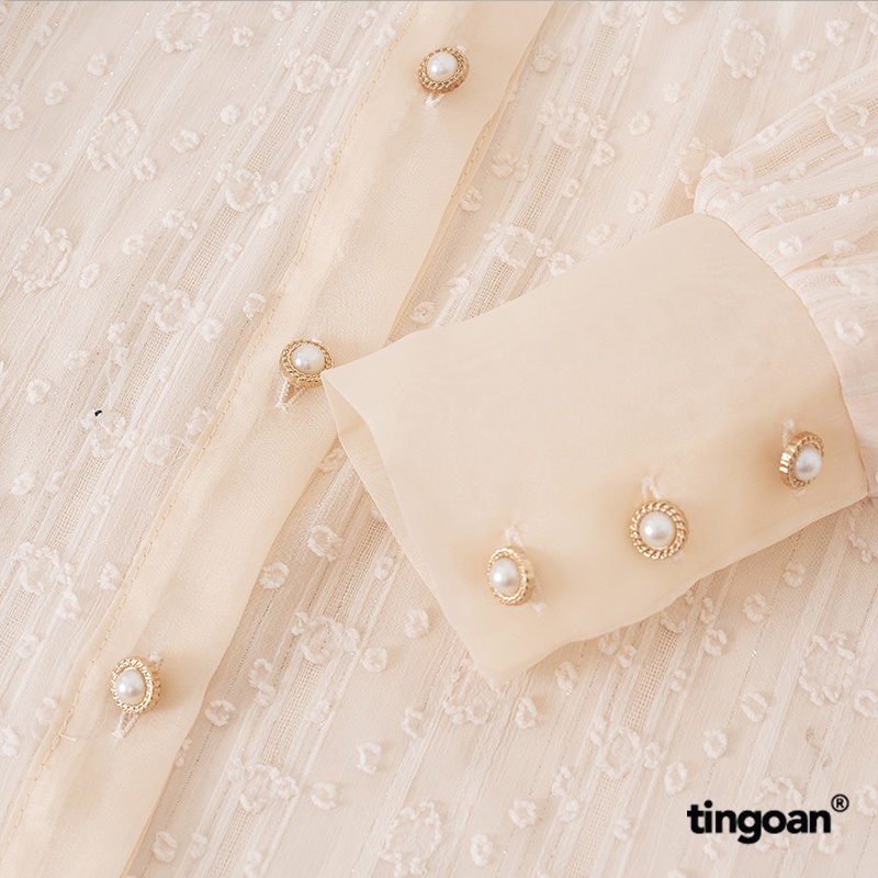 TINGOAN® - Áo somi xuyên thấu cổ đứng kèm dây phối bóng kính nude GLOSSIE BLOUSE/ND
