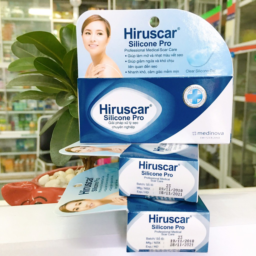 Hiruscar Silicone Pro Gel giảm sẹo lồi, sẹo phì đại, sẹo lõm, sẹo thâm, sẹo phẫu thuật.