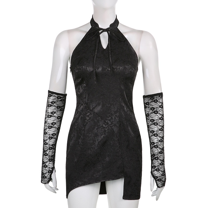 DUNEA Đầm sườn xám không tay hở lưng phong cách Trung Hoa quyến rũ cho nữ