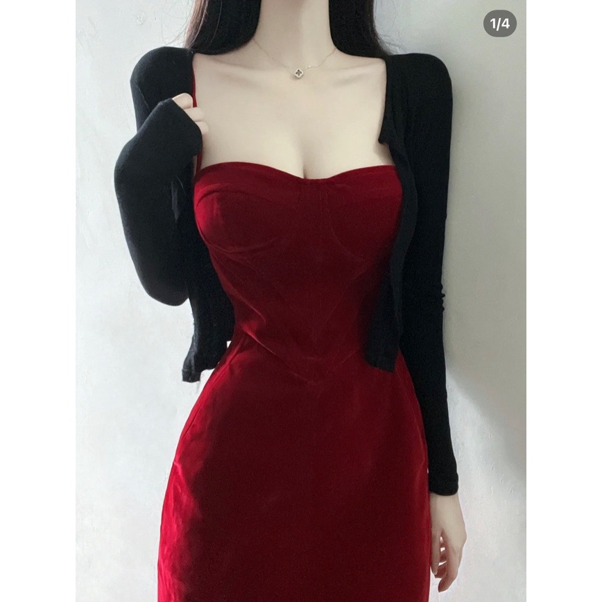 SET ĐẦM NHUNG HAI DÂY KÈM KHOÁC