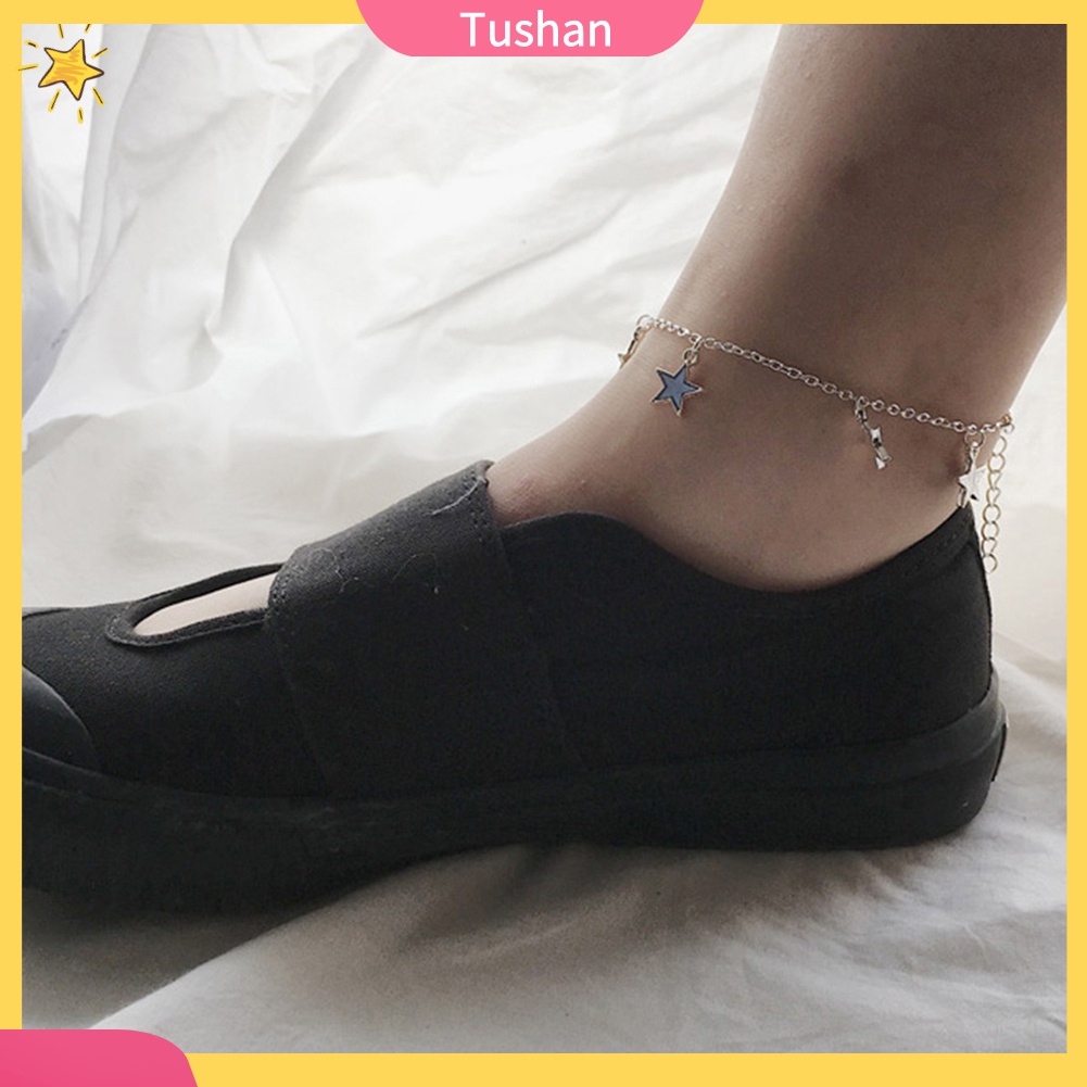 TUSH_Fashion Unisex Blue Fluorescent Pentagonal Star Tassel Beach Anklet Bracelet