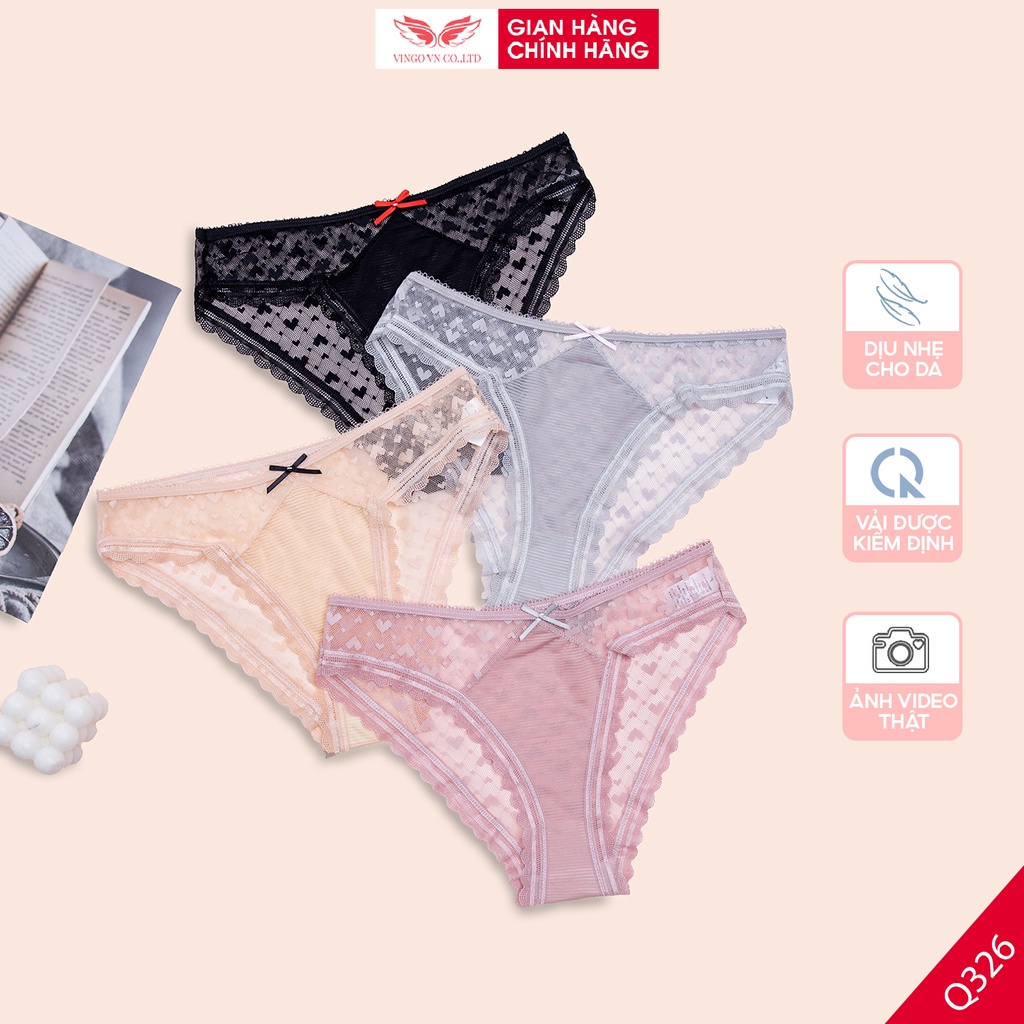Quần lót nữ ren xuyên thấu sexy VINGO đáy hai lớp cotton kháng khuẩn cạp chun mềm thoải mái Q326 VNGO