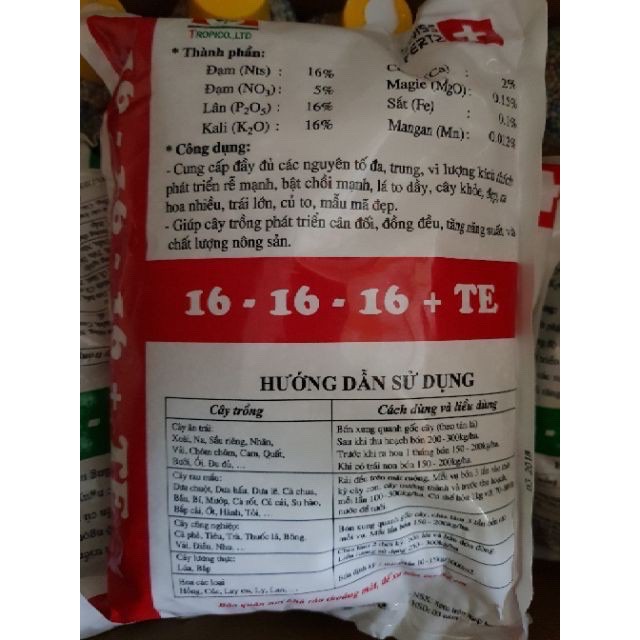Phân bón cao cấp NPK Premium 16-16-16 túi 1kg
