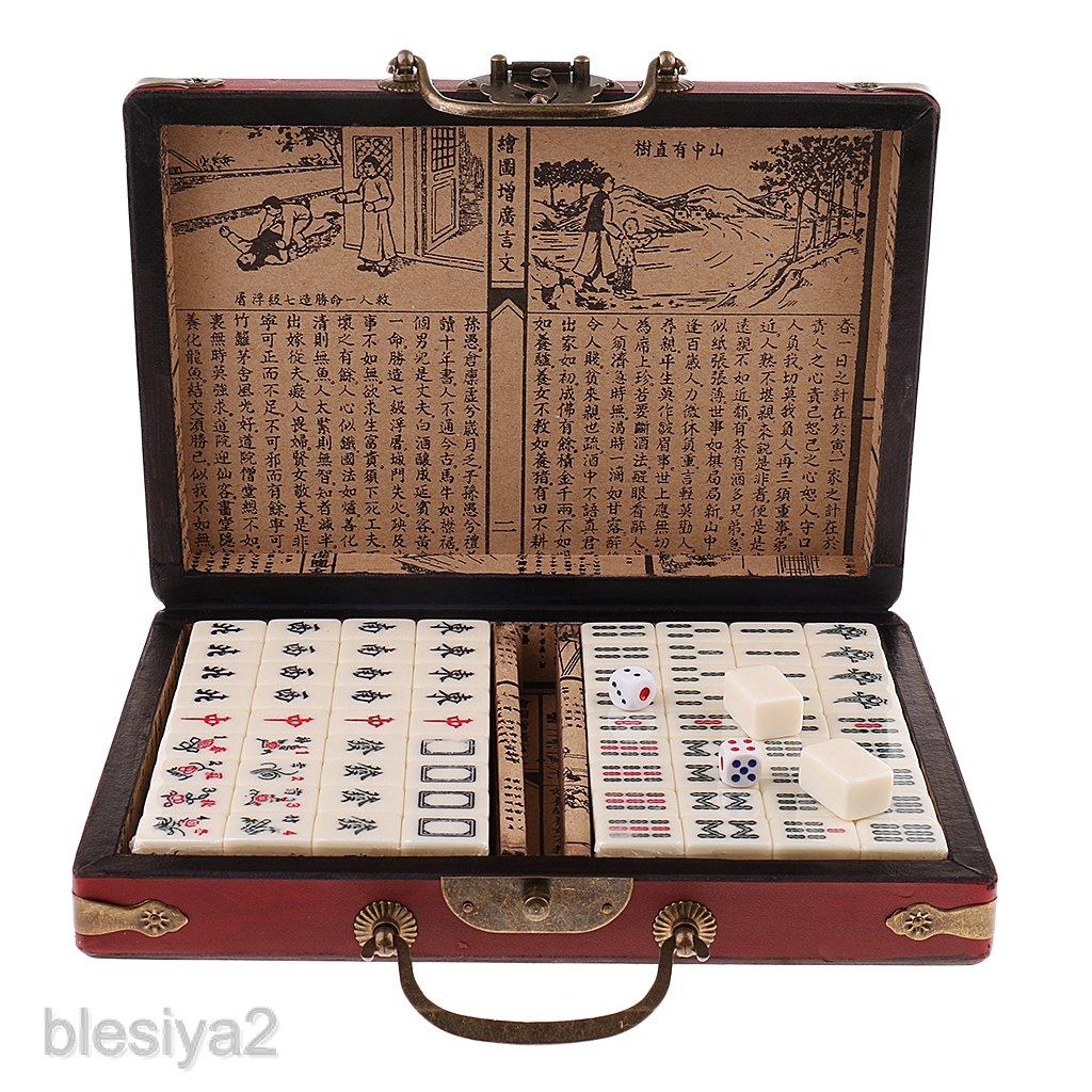 Chinese Antique Mahjong Games Travel Board Game Toy 23x16.2x4.5cm Wood Box