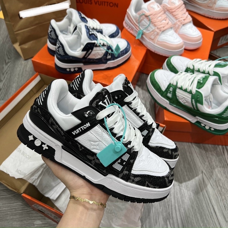 Full box+quà tặng🎁Giày sneaker Lv đen,xanh lá,hồng các màu thể thao nam nữ