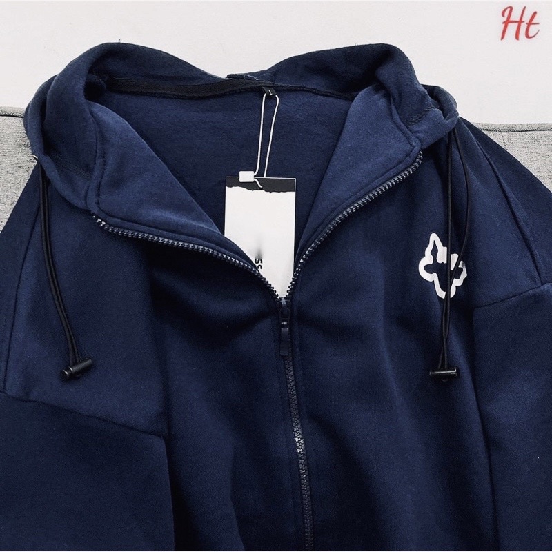 Áo khoác nỉ ngoại tay phồng cánh dơi in hình nón 2 lớp dây kéo unisex ulzang nam nữ