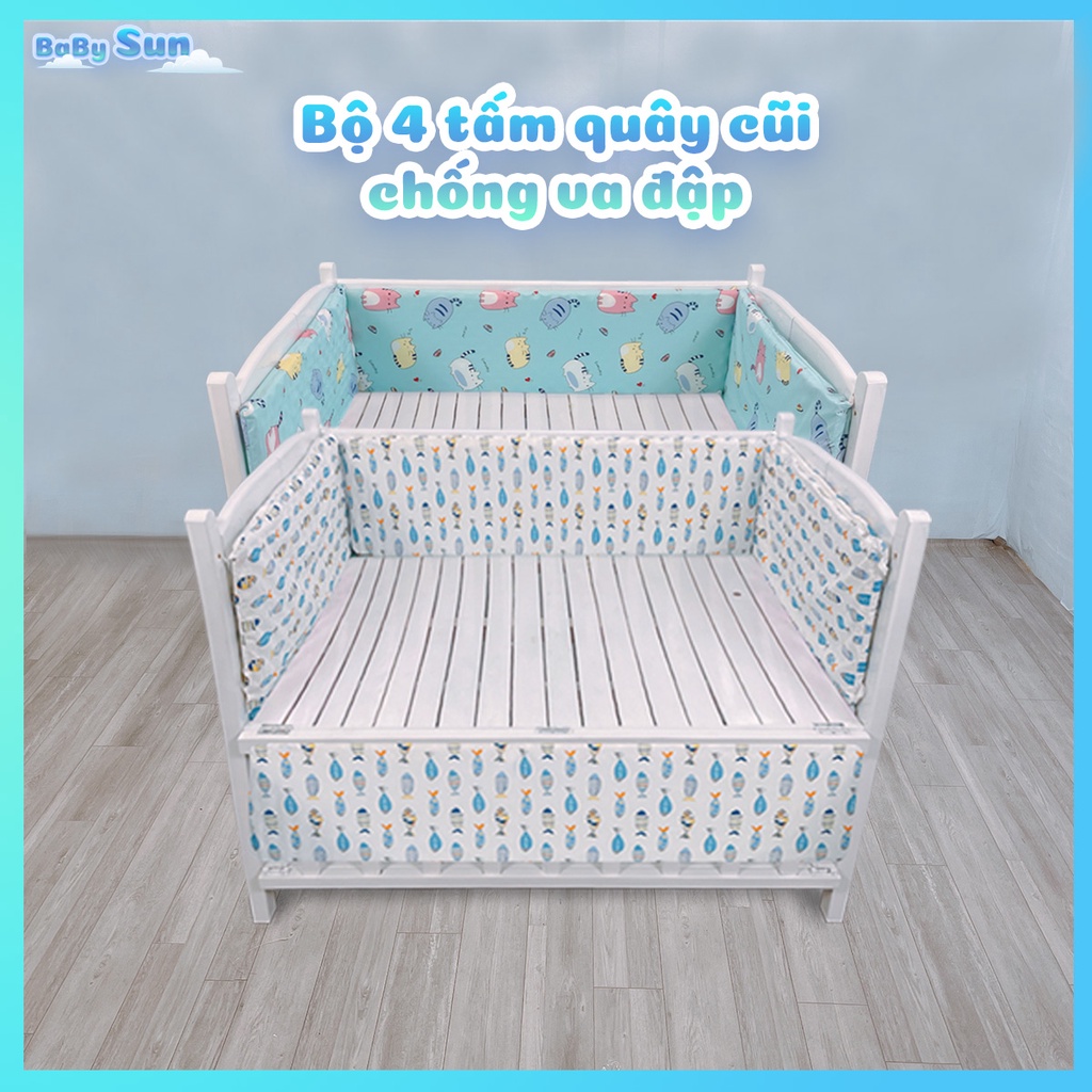 Quây Cũi Cho Bé BabySun Bộ Quây Cũi Cho Giường Cũi Trẻ Em Chất Liệu Vải Cotton Nhiều Màu Sắc