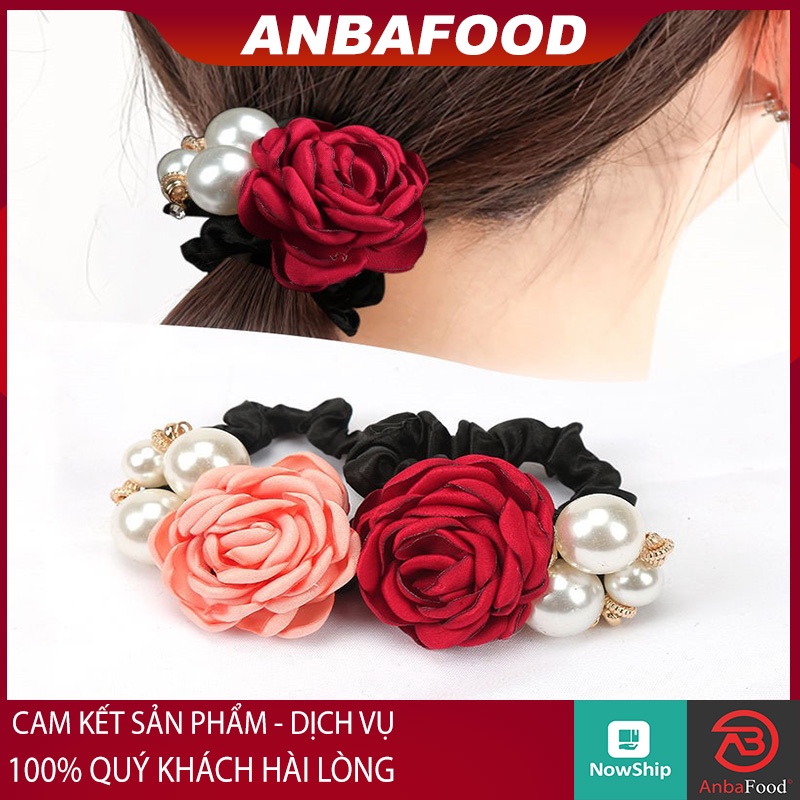 Dây Buộc Tóc vải Handmade Nữ Hàn Quốc Dễ Thương đính ngọc trai, hoa hồng - Phụ kiện, đồ buộc tóc đuôi ngựa